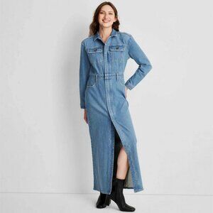 Women's Long Sleeve Denim Maxi Shirtdress - Universal Thread Medium Wash 00